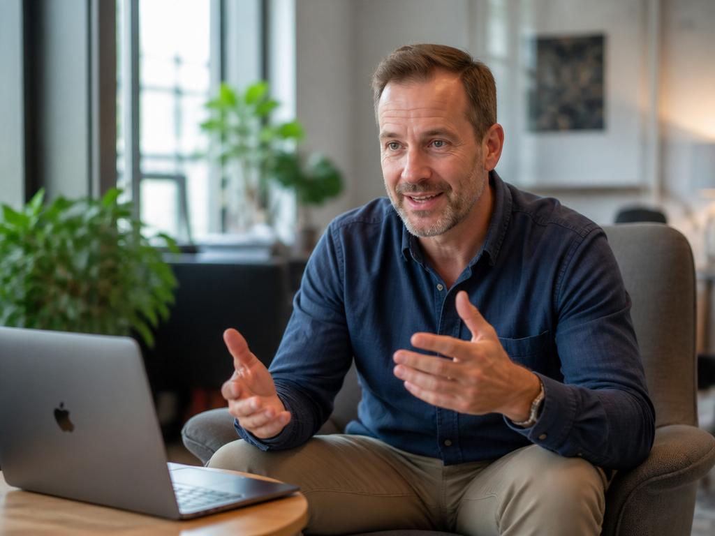 Friendly recruiter conducting a relaxed one-to-one session in a comfortable office setting