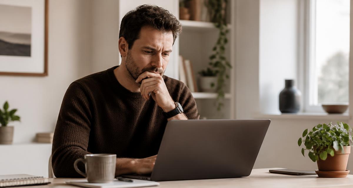 Experienced professional reviewing job applications on a laptop while considering how to improve their CV and interview prospects.